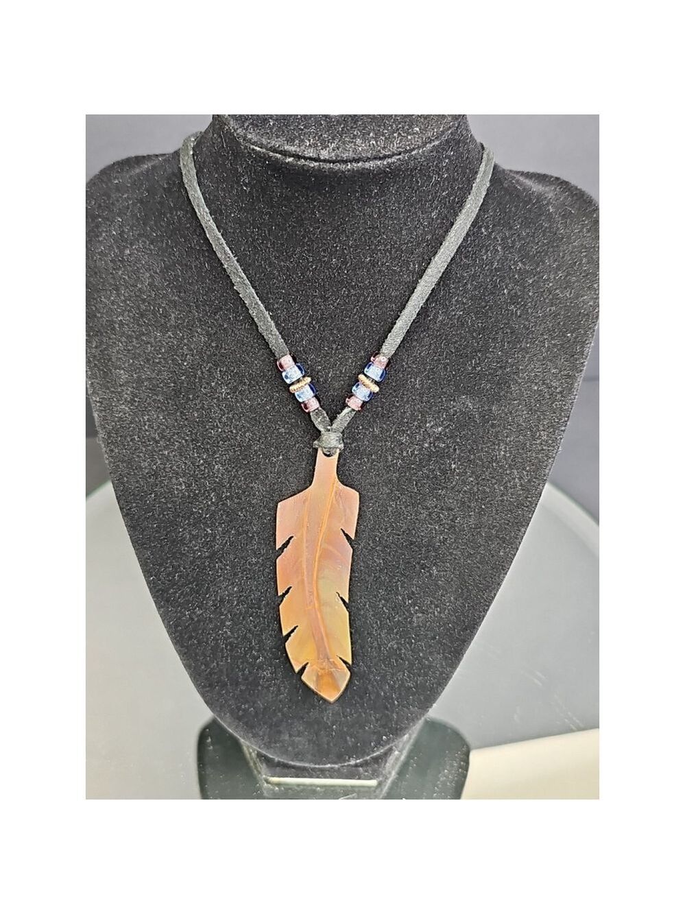 Copper Feather Necklace Pendant Signed By Artist On Leather Necklace Canada